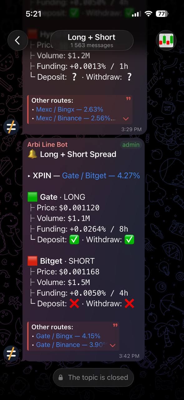 The private Telegram alerts group — screenshot 3