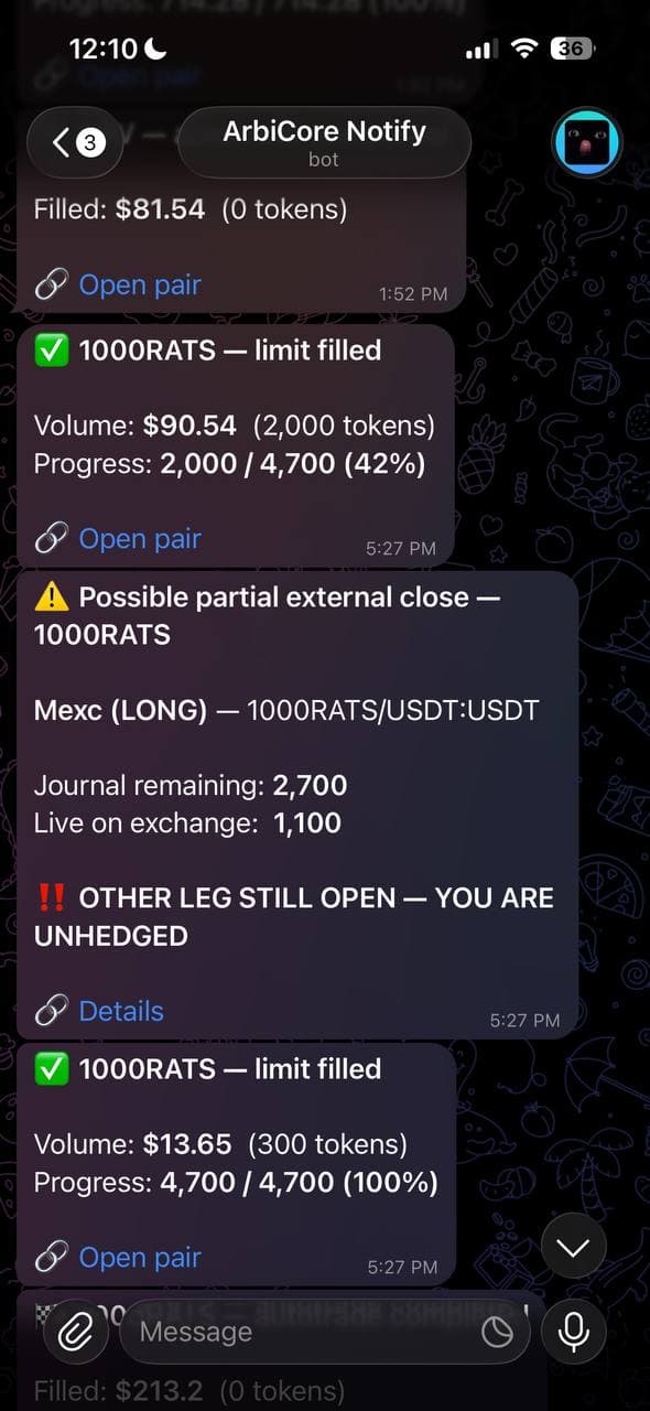 Position alerts in your own Telegram — screenshot 1